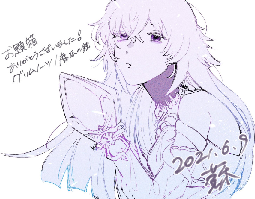 1girl, 2021, bad_id, bad_twitter_id, dated, gauntlets, grimms_notes, long_hair