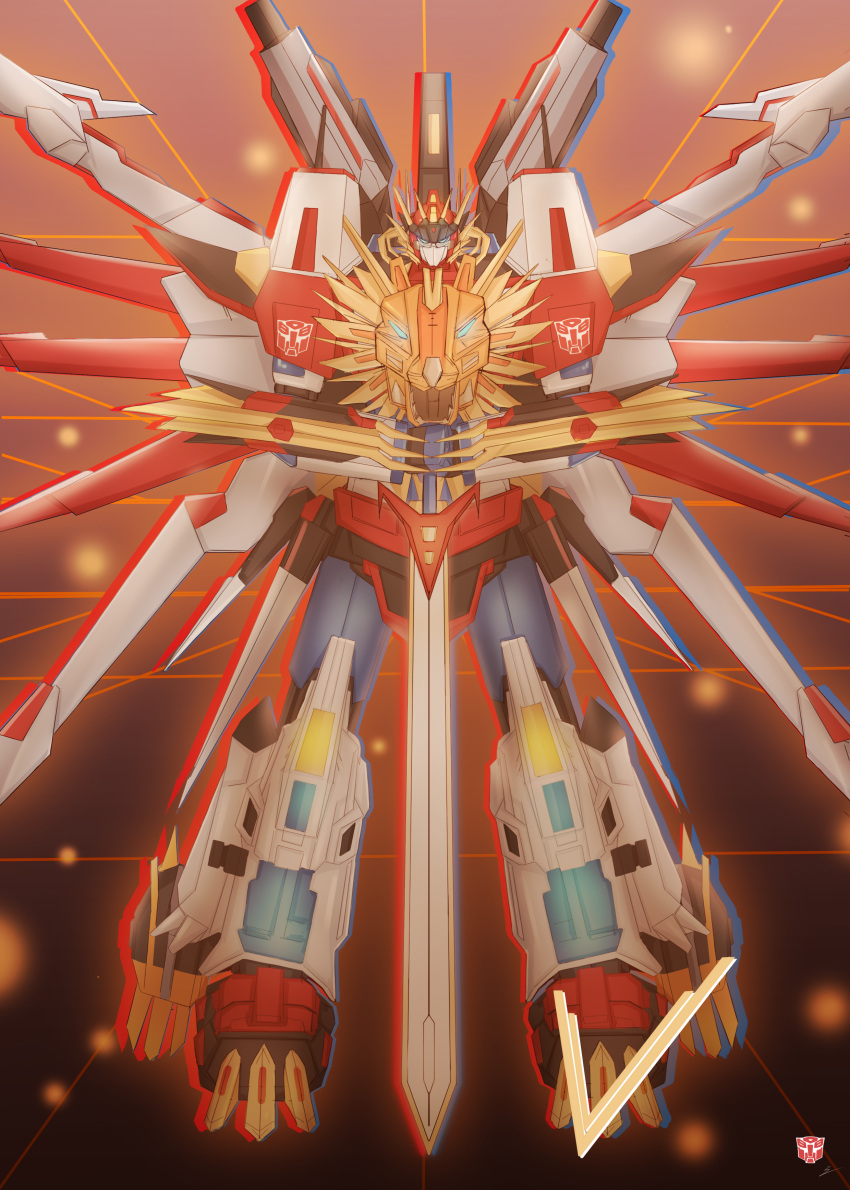 absurdres, autobot, blue_eyes, cannon, destiny123456, flame_toys, full_body, glowing