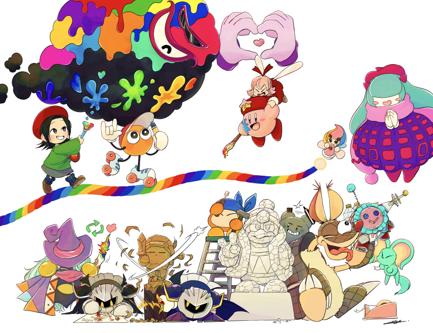 absurdres, adeleine, armor, artist_kirby, bandana, bandana_waddle_dee, baseball_cap, beret