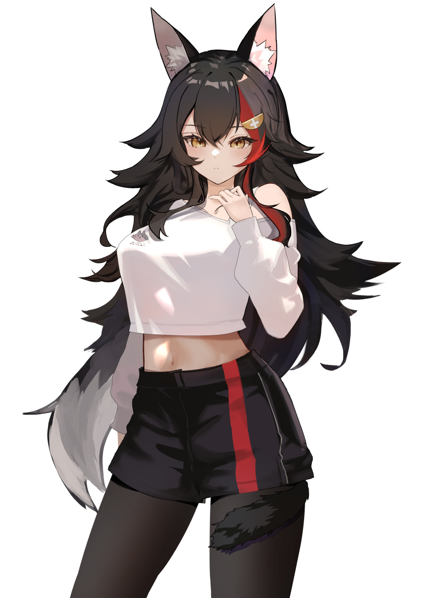 1girl, absurdres, alternate_costume, animal_ear_fluff, animal_ears, arm_behind_back, black_hair, black_pantyhose
