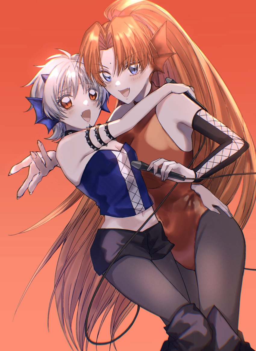 2girls, armlet, bare_shoulders, black_beauty_sisters, blue_eyes, blue_hair, blush, boots