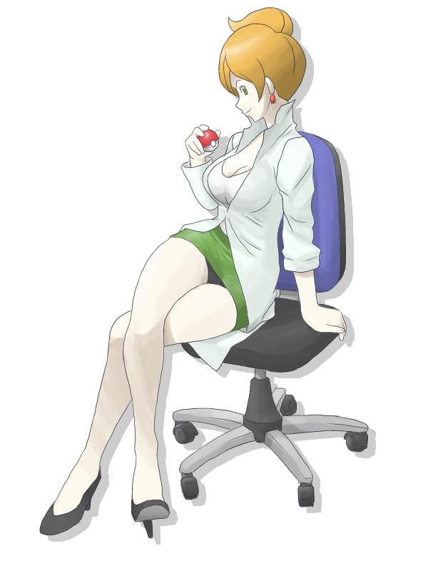 araragi_(pokemon), breasts, cleavage, crossed_legs, earrings, green_eyes, high_heels, jewelry