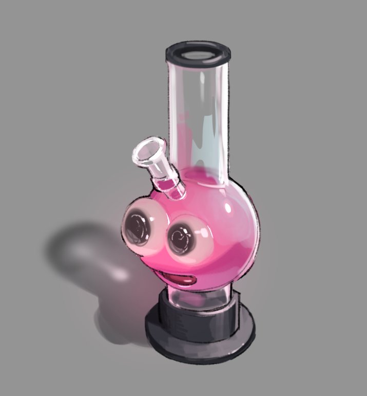 1boy, barley_juice, black_eyes, bong, colored_skin, commentary, english_commentary, full_body