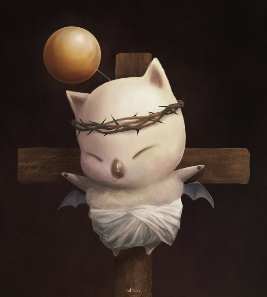 bat_wings, bound, bound_arms, cross, crown_of_thorns, final_fantasy, final_fantasy_xiv, highres