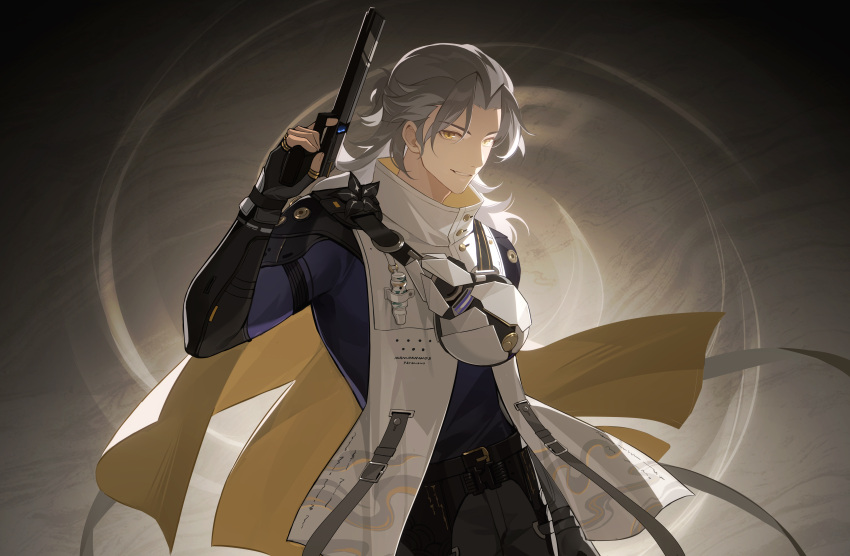 1boy, aalto_(wuthering_waves), absurdres, belt, black_belt, black_flower, black_gloves, black_pants