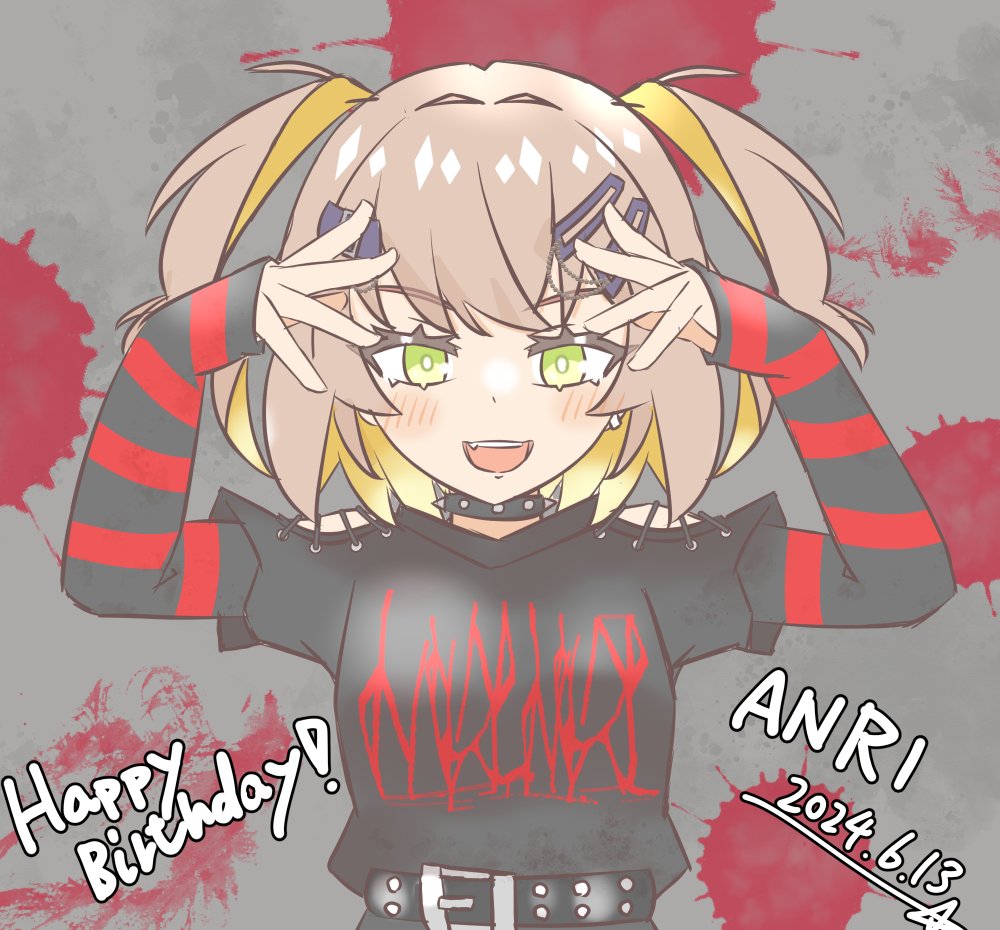1girl, 2024, :d, anri_(synthesizer_v), belt, belt_buckle, black_belt, black_choker