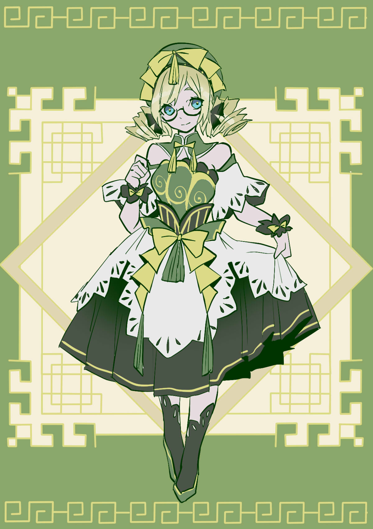 1girl, arines_(brown_dust), armpit_crease, blonde_hair, blue_eyes, breasts, brown_dust_2, chinese_clothes