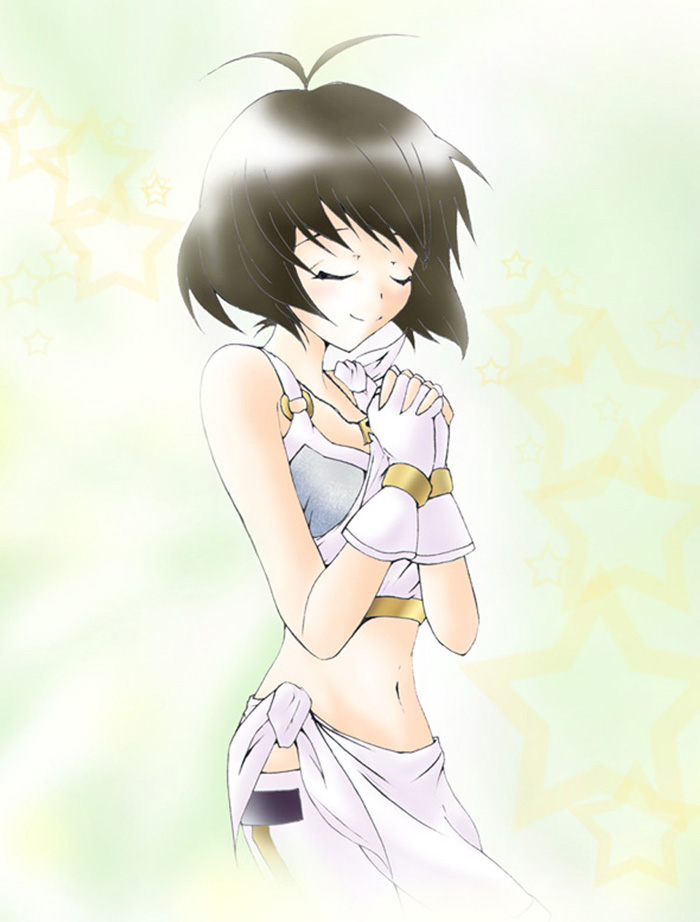 akizuki_ryou, brown_hair, closed_eyes, hands_clasped, idolmaster, idolmaster_dearly_stars, nui, short_hair