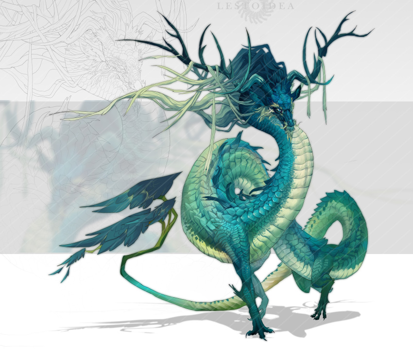 absurdres, animal_focus, antlers, blue_eyes, chasemakouchi, chinese_commentary, claws, commentary_request