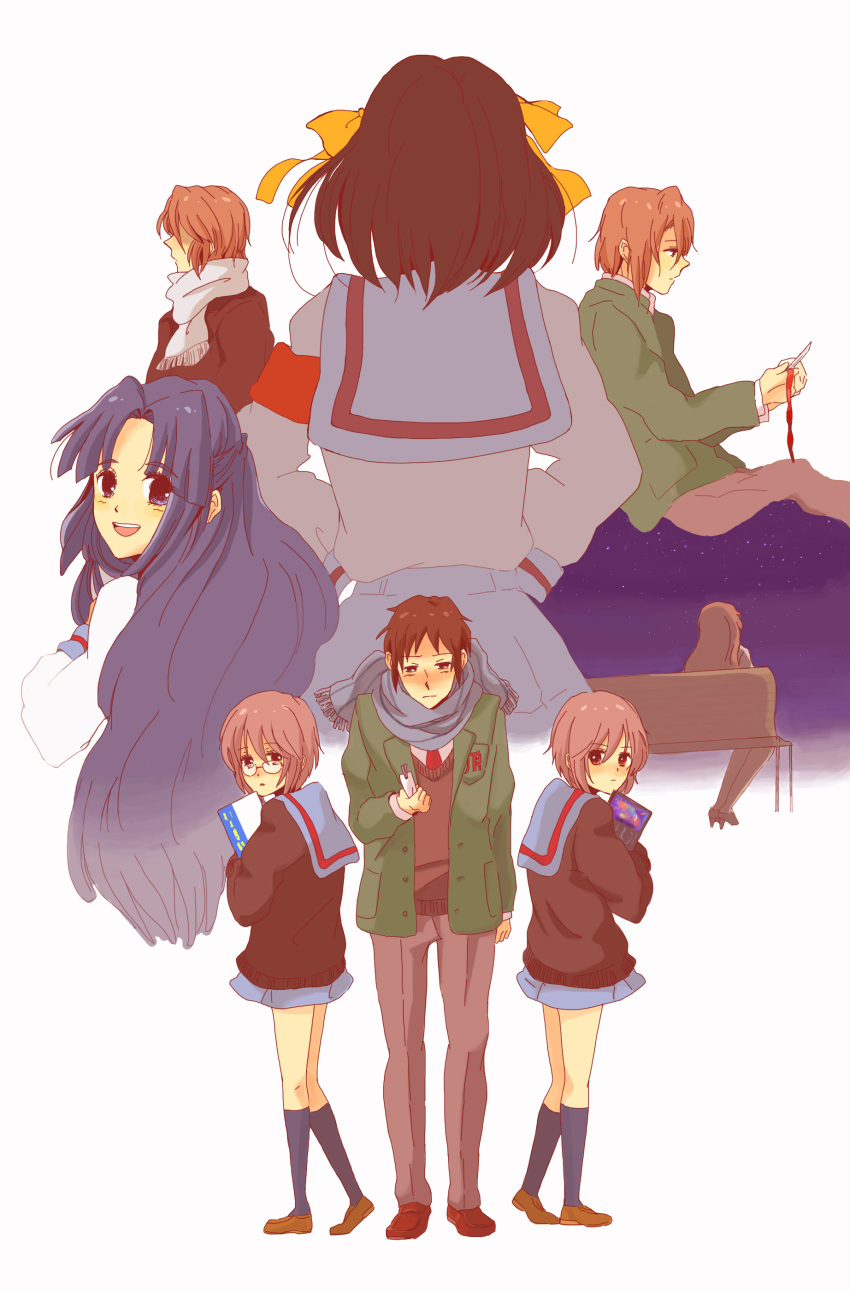 asahina_mikuru, asahina_mikuru_(big), asakura_ryouko, dual_persona, erika_(sakana0529), koizumi_itsuki, kyon, nagato_yuki