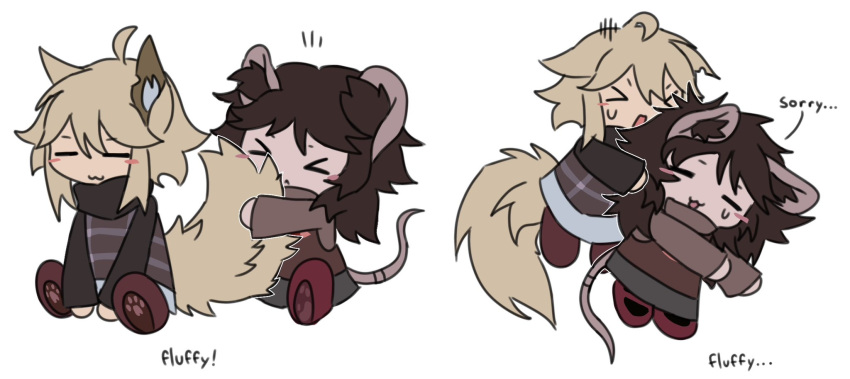 2girls, animal_ears, blonde_hair, brown_hair, brown_sweater, collective_unconscious, cyan_(cyanthropies), highres