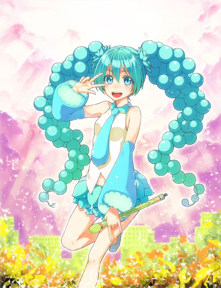 bubble, hands, hatsune_miku, hatsune_niku, original, plant, plant_girl, tarou