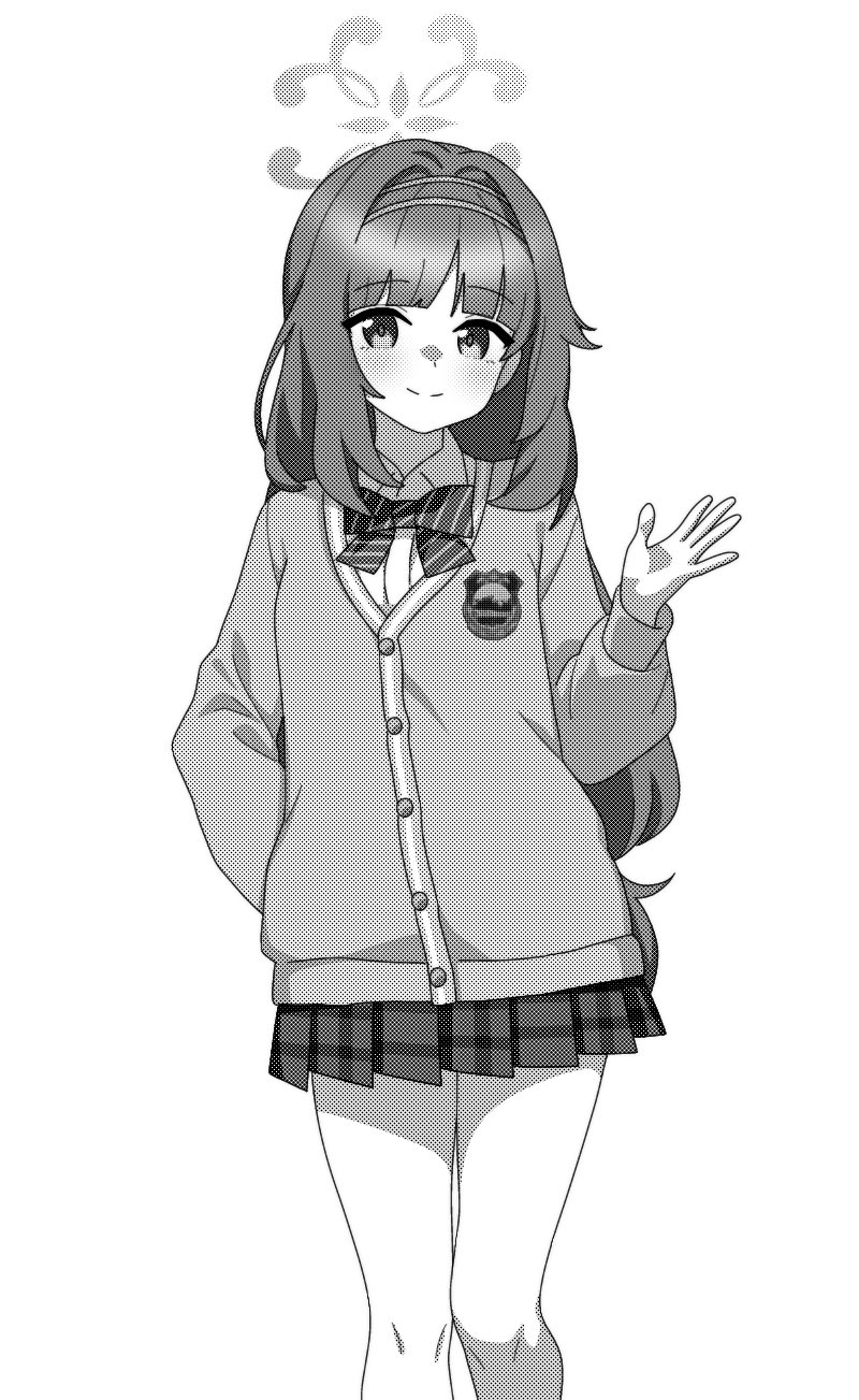 1girl, blue_archive, blush, bow, bowtie, buttons, cardigan, closed_mouth