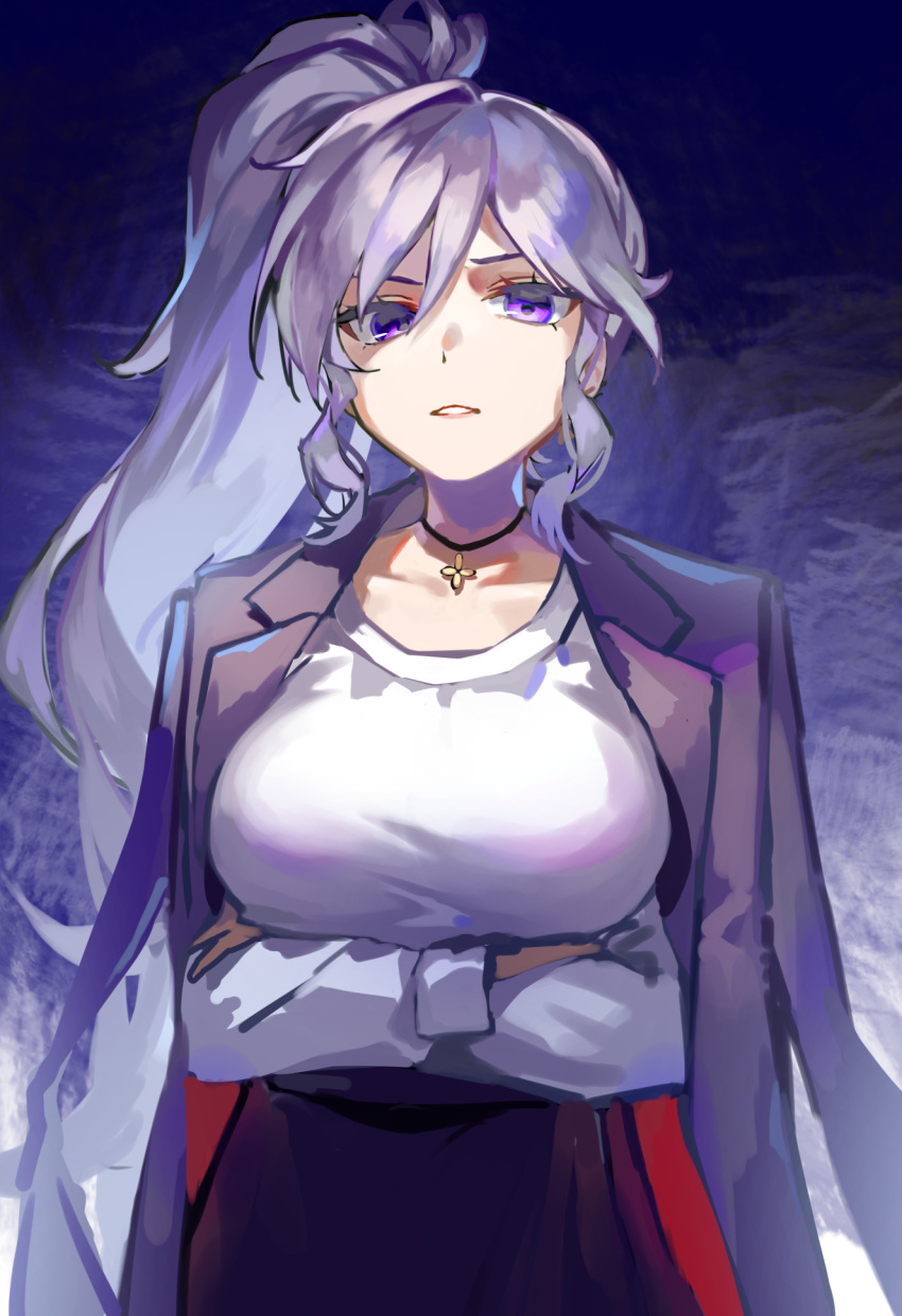 1girl, commission, commissioner_upload, cross, cross_necklace, crossed_arms, disgust, fire_emblem