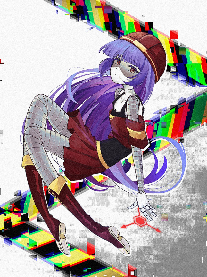 1girl, aida_(aidacamelia0516), android, black_tank_top, boots, caution_tape, doll_(murder_drones), hat