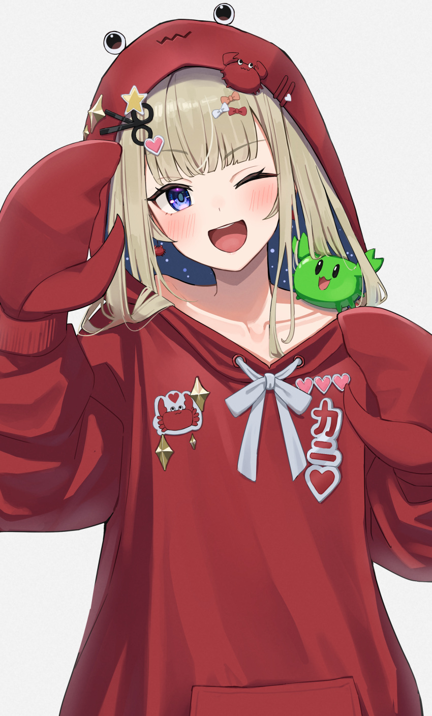1girl, ;d, absurdres, amanogawa_shiina, amanogawa_shiina_(2nd_costume), blue_eyes, blunt_bangs, blush