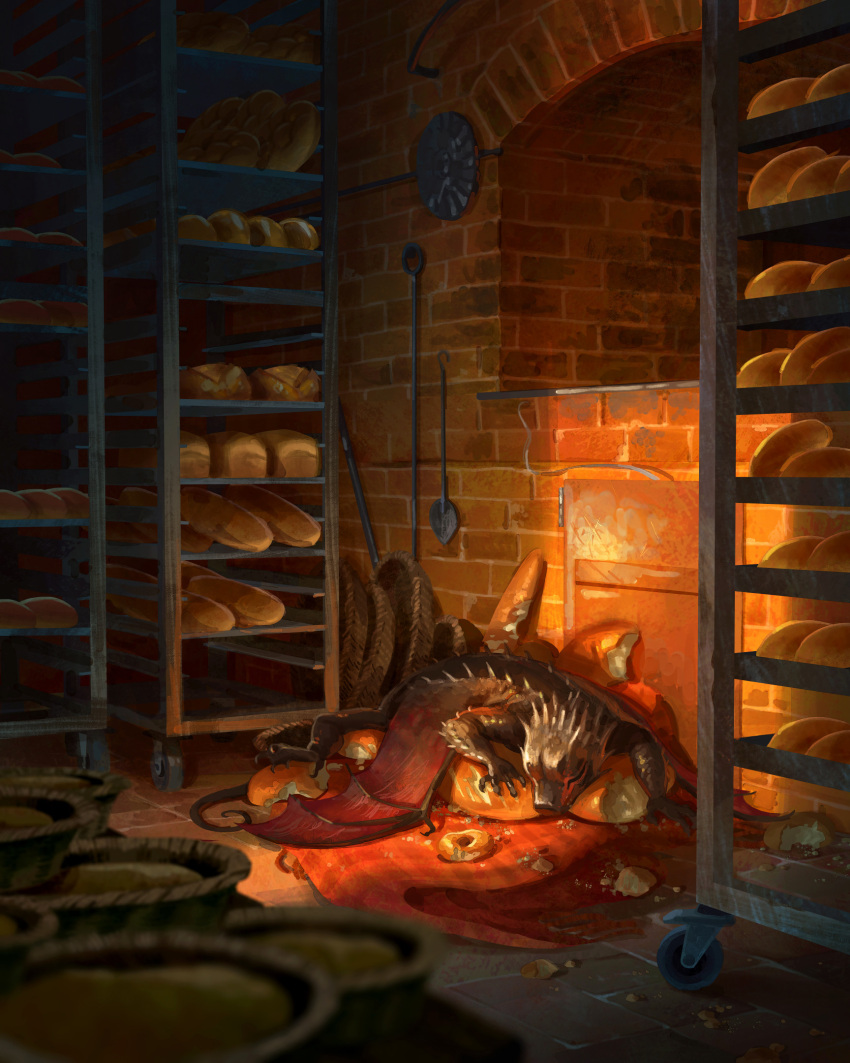 animal_focus, baguette, bakery, basket, bread, brick_oven, brick_wall, closed_eyes
