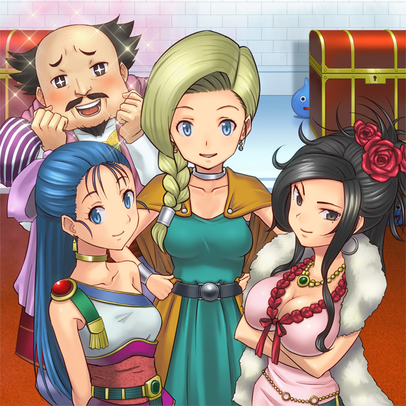 bianca, black_hair, blonde_hair, blue_eyes, blue_hair, boa, bow, bracelet