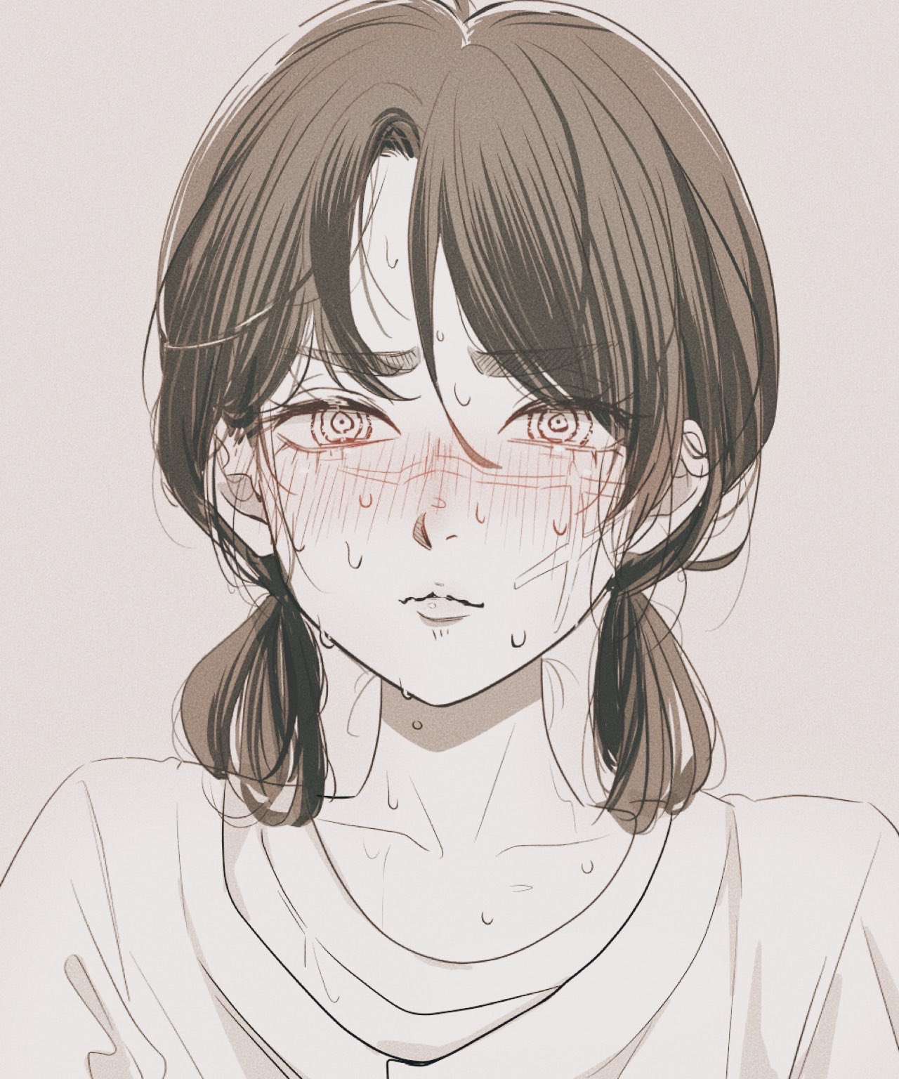 1girl, black_hair, blush, chainsaw_man, commentary_request, cross_scar, highres, limited_palette