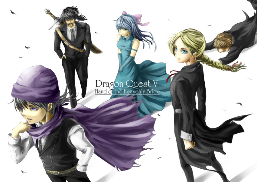 bianca, blonde_hair, blue_eyes, blue_hair, bow, braid, cape, dragon_quest