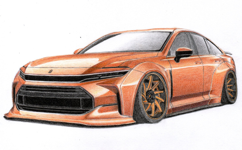 highres, no_humans, orange_car, original, shadow, simple_background, spoiler_(automobile), stance_(vehicle)