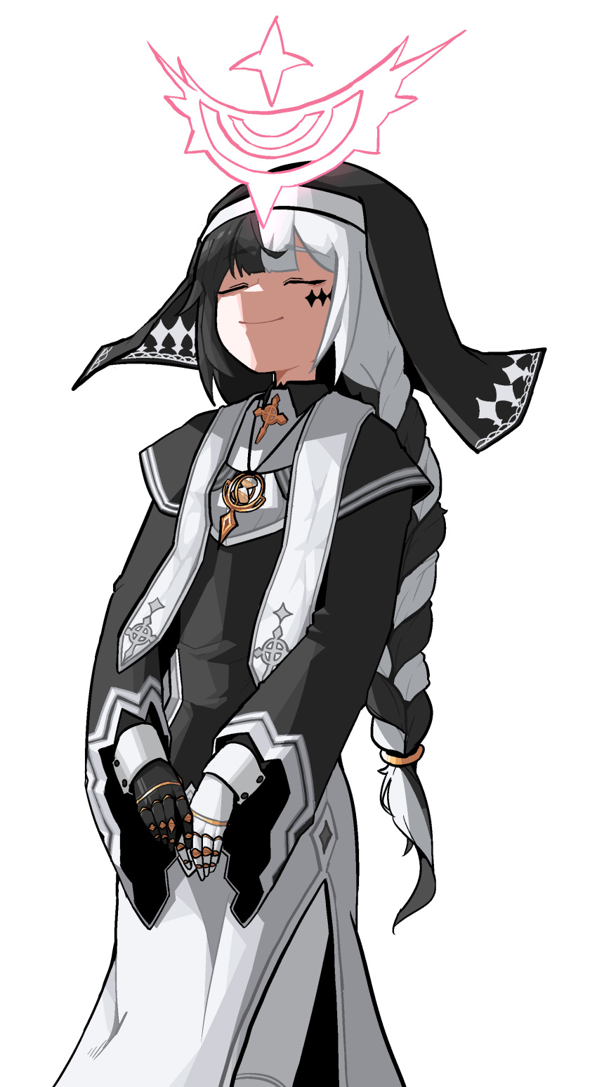 1girl, absurdres, arrow_cross, asymmetrical_gloves, black_capelet, black_hair, borrowed_character, braid