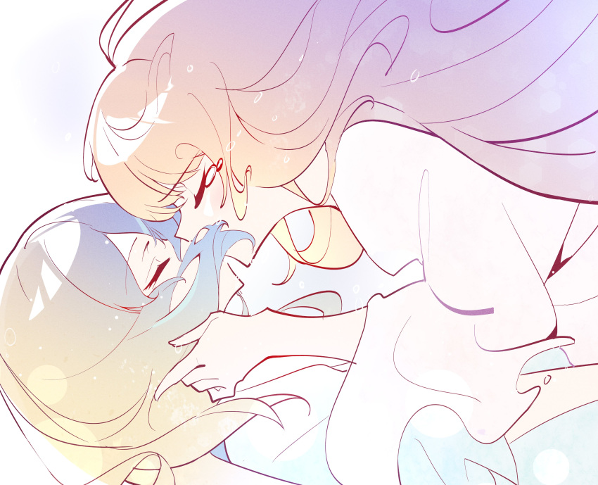 2girls, absurdres, blonde_hair, closed_eyes, gradient_hair, highres, kiss, long_hair