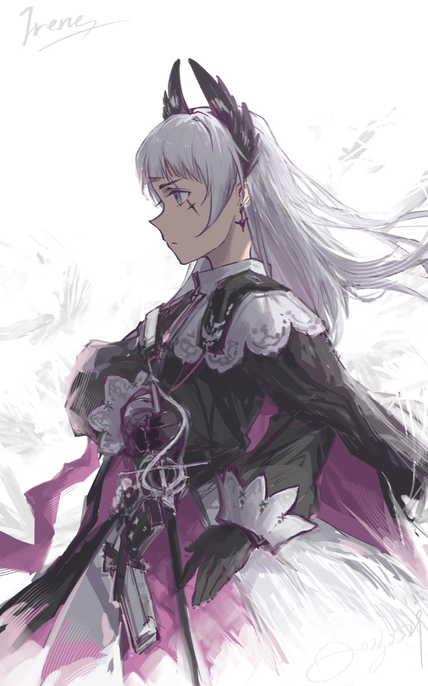 1girl, absurdres, arknights, black_cape, black_dress, black_gloves, cape, character_name