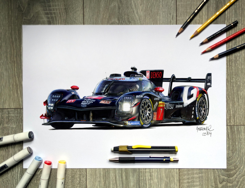 anthony-c, art_tools_in_frame, artist_name, black_car, car, colored_pencil, colored_pencil_(medium), dhl
