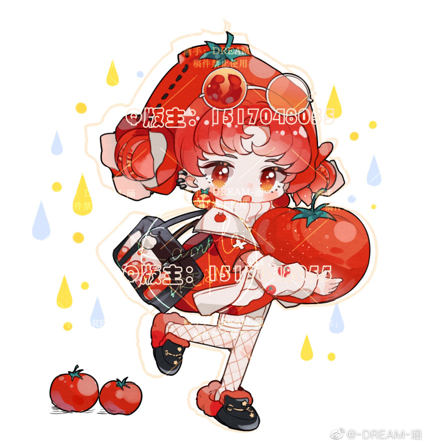 1girl, artist_name, bag, beanie, black_bag, black_footwear, chibi, chinese_commentary
