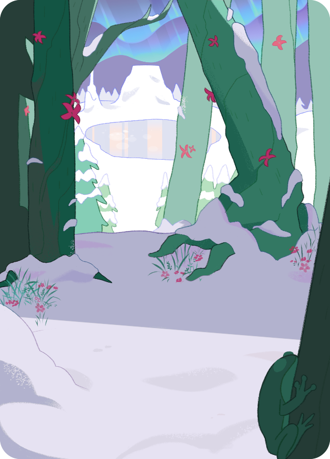 aurora, flower, frog, frozen_lake, grass, homestuck, lake, mountainous_horizon