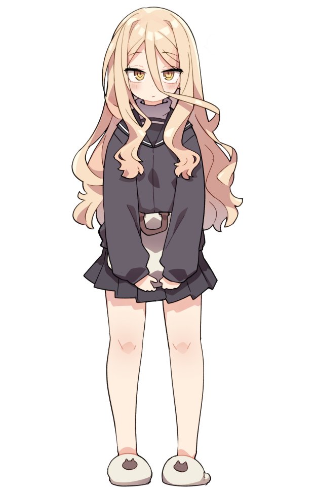 1girl, amami_shisen, blonde_hair, blush, expressionless, full_body, hair_between_eyes, long_hair
