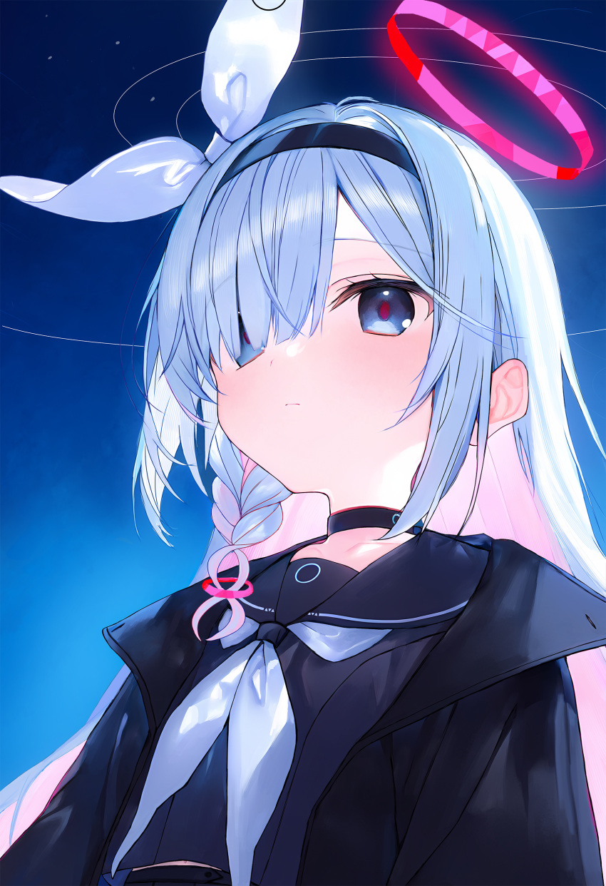 1girl, absurdres, black_choker, black_coat, black_hairband, black_sailor_collar, black_serafuku, black_skirt