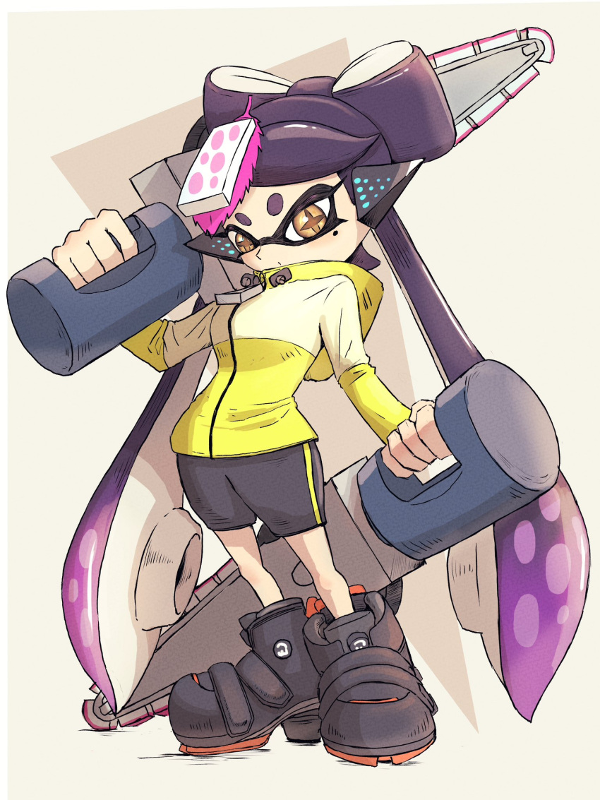1girl, agent_4_(splatoon), agent_4_(splatoon)_(cosplay), bow-shaped_hair, callie_(splatoon), cosplay, food, food_on_head
