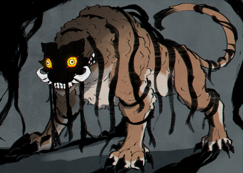 absurdres, animal_focus, claws, clenched_teeth, colored_sclera, constricted_pupils, dream_tiger_(govy9807), full_body