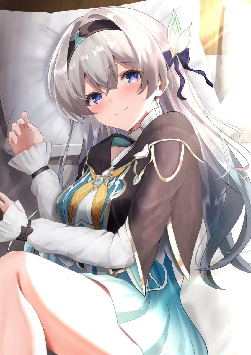 1girl, absurdres, black_hairband, blush, breasts, collared_shirt, cropped_jacket, firefly_(honkai:_star_rail)