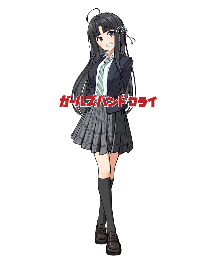 1girl, absurdres, ahoge, arms_behind_back, awa_subaru, bakawahitori, black_hair, black_jacket