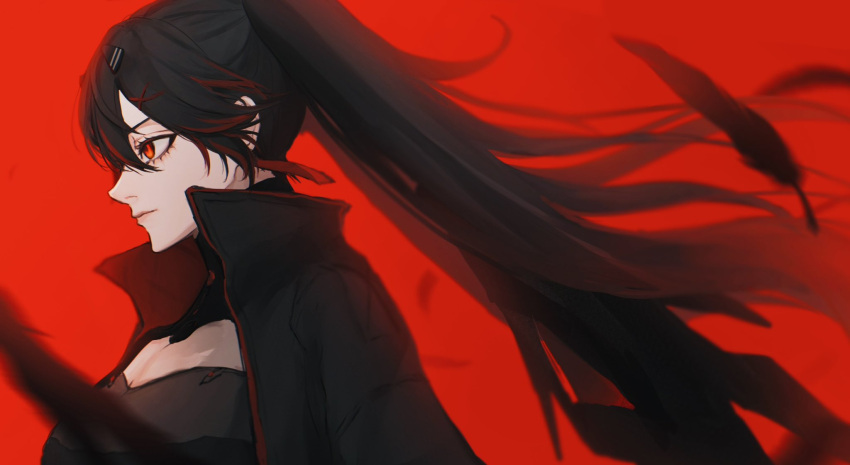 1girl, black_dress, black_hair, black_jacket, dress, gi_ra1, highres, jacket