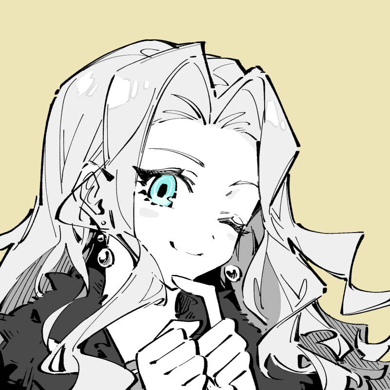 1girl, blue_eyes, blush_stickers, clenched_hands, closed_mouth, commentary, danganronpa_(series), drop_earrings