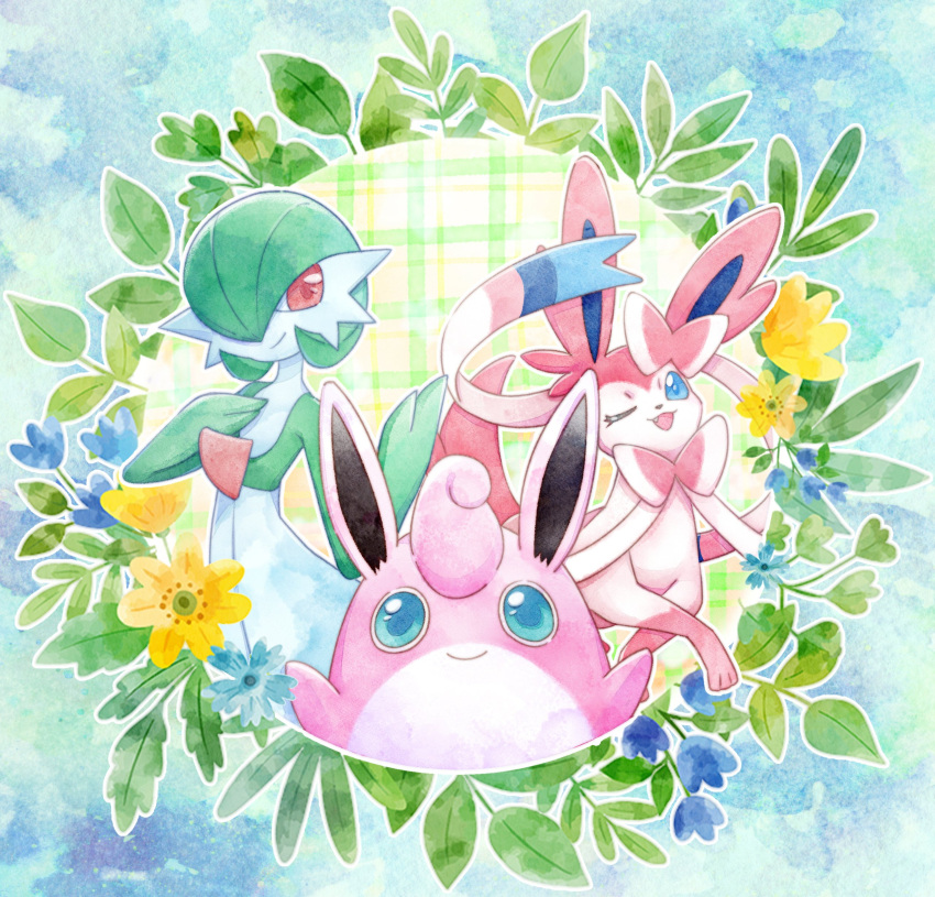 absurdres, blue_eyes, bob_cut, bow, bowtie, colored_skin, fang, flower
