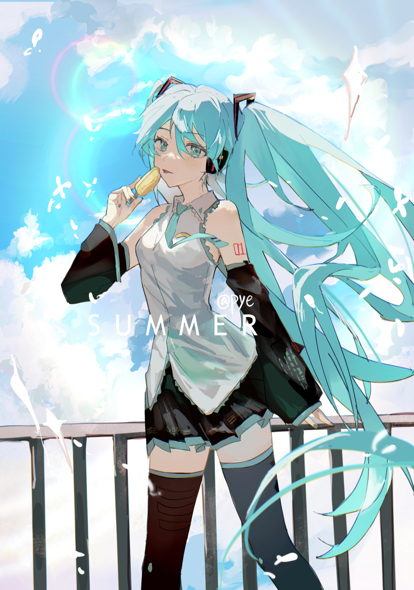 1girl, absurdres, aqua_eyes, aqua_hair, aqua_nails, aqua_necktie, aqua_trim, arm_support