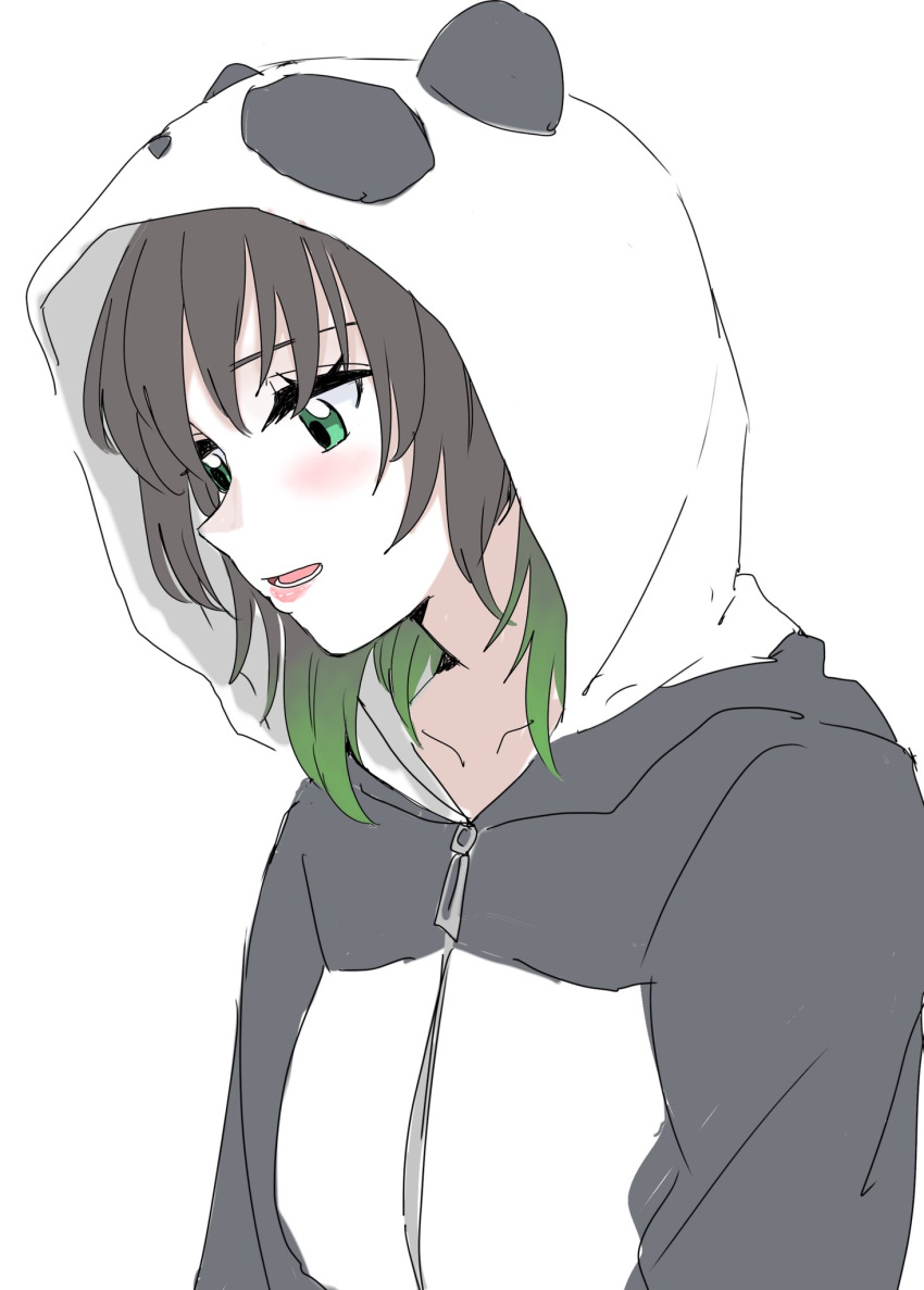 1girl, animal_costume, black_hair, collarbone, gradient_hair, green_eyes, green_hair, hair_down