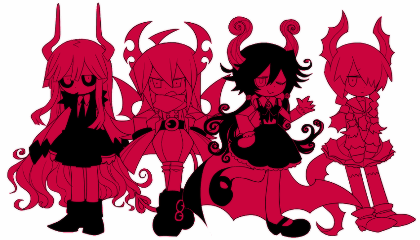 4girls, :>, archived_source, belt, boots, braid, buttons, collared_shirt