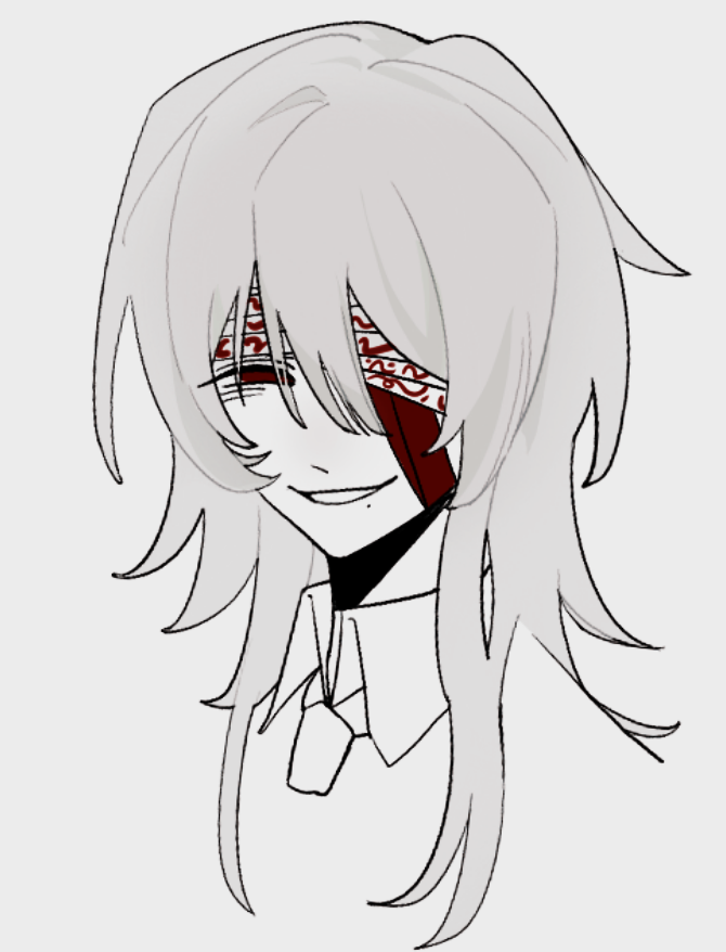 1boy, asamikhya, bandage_over_one_eye, bandaged_head, bandages, chinese_commentary, collared_shirt, colored_skin