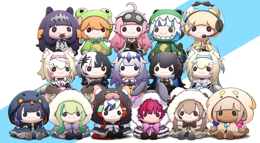 6+girls, absurdres, ahoge, animal_costume, animal_ears, animal_hood, antlers, apron