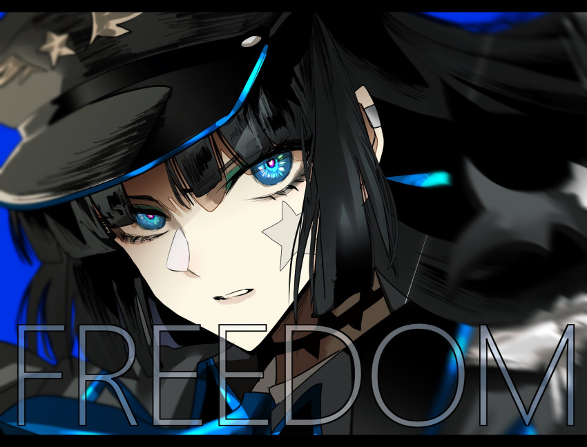 1girl, ado_(utaite), black_choker, black_hair, blue_eyes, choker, commentary_request, earclip