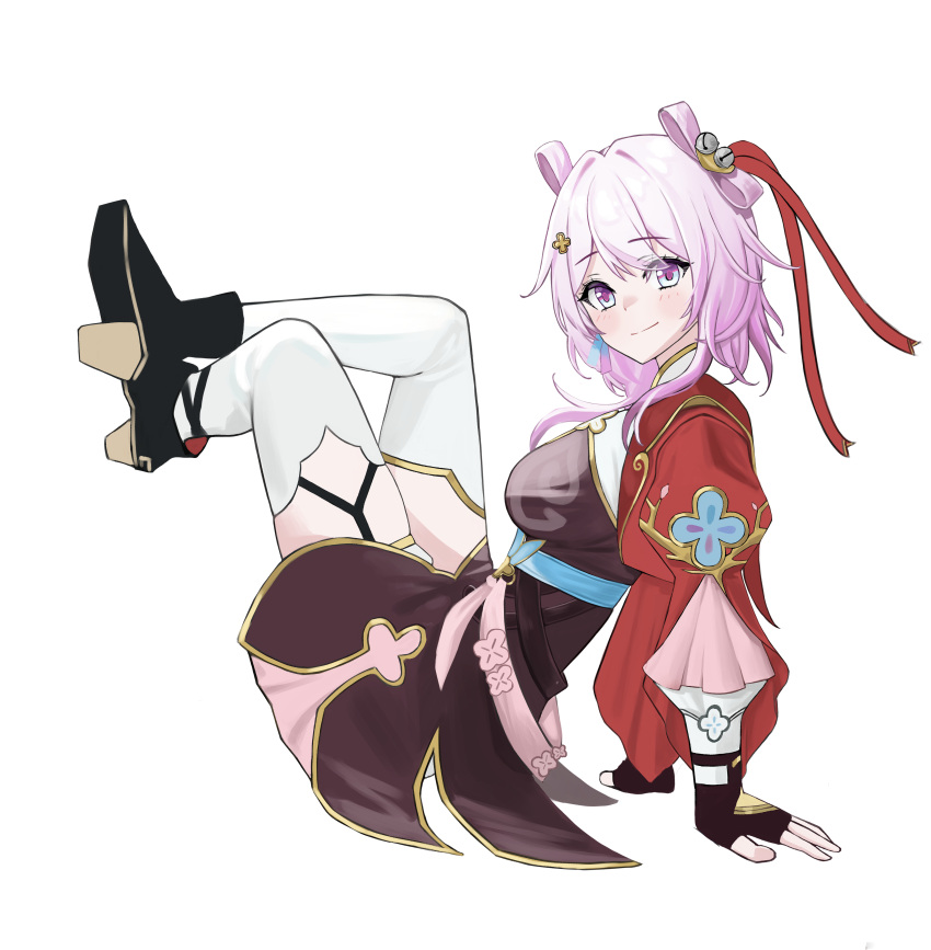 1girl, absurdres, ankle_boots, bell, black_dress, black_footwear, black_gloves, blue_eyes