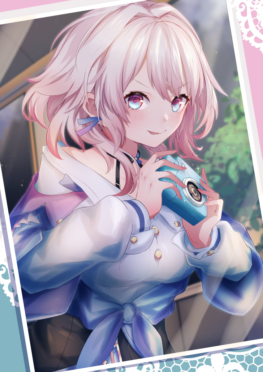 1girl, absurdres, aoi_eno, black_choker, black_corset, blue_eyes, blue_jacket, bra_strap