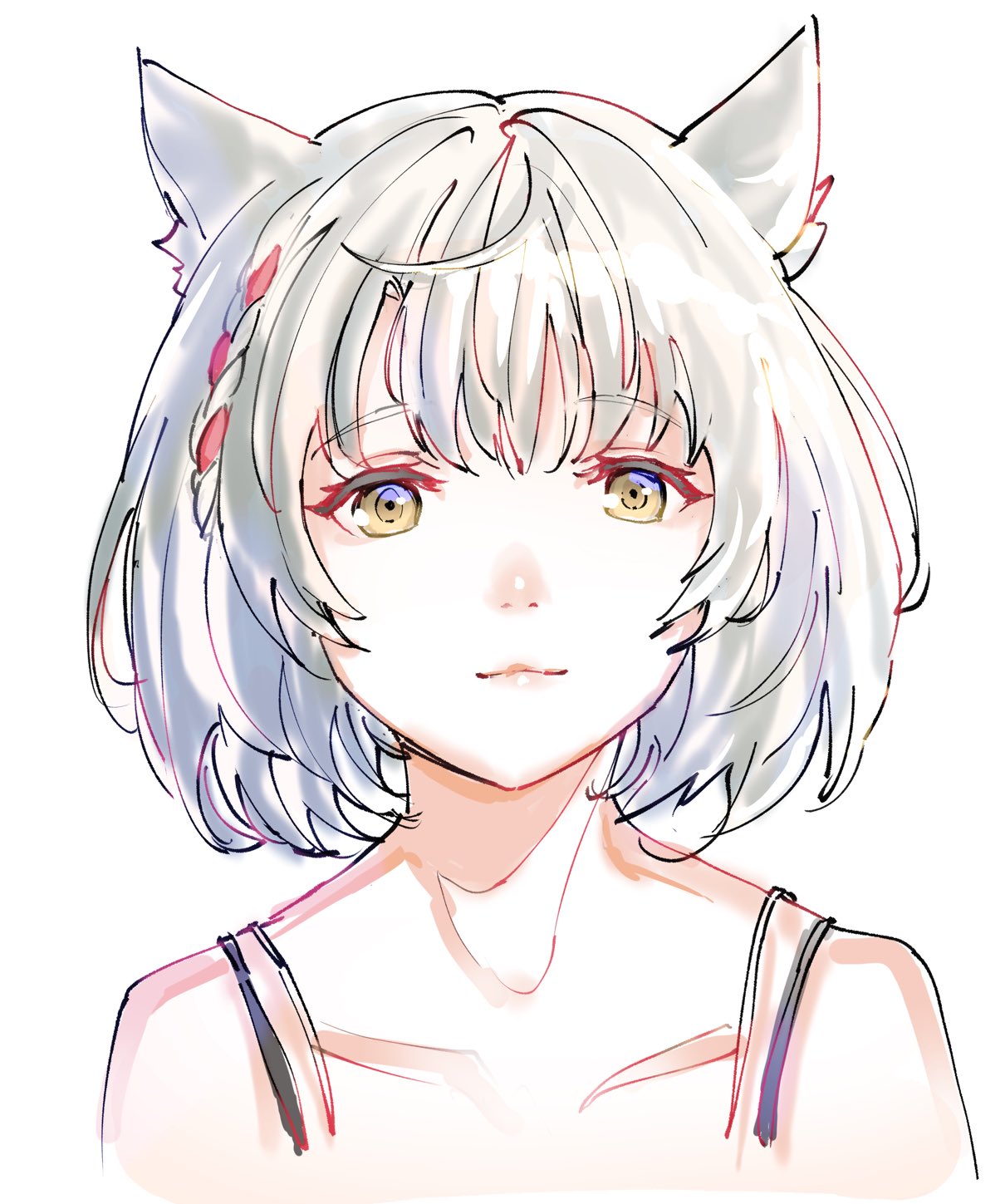1girl, animal_ear_fluff, animal_ears, bare_shoulders, braid, breasts, closed_mouth, collarbone