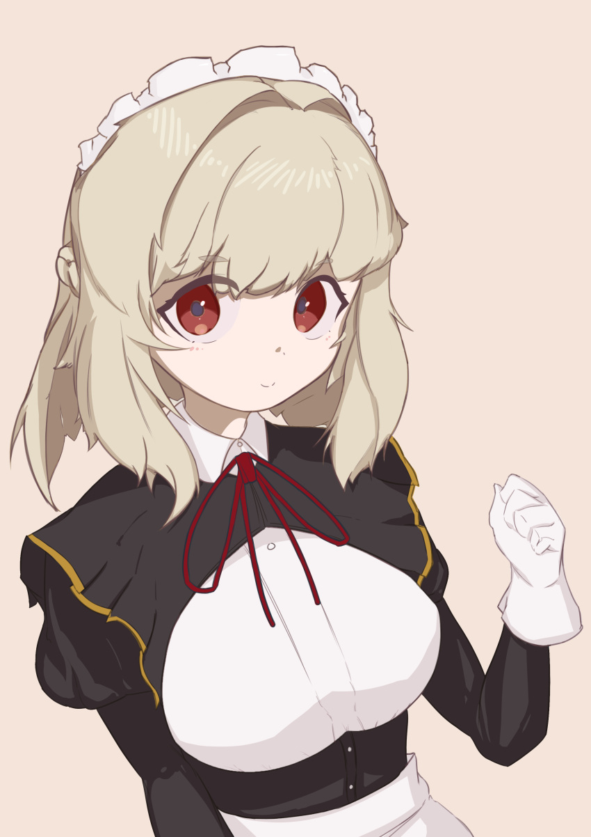 1girl, absurdres, apron, blonde_hair, braid, closed_mouth, collared_shirt, dot_nose